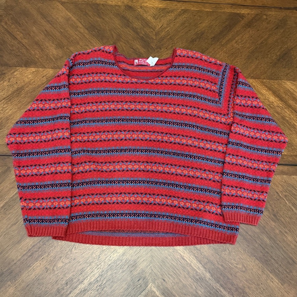 Binghamton Knitting Co Red Fair Isle Sweater Made in USA Cotton Blend Size 1X‎